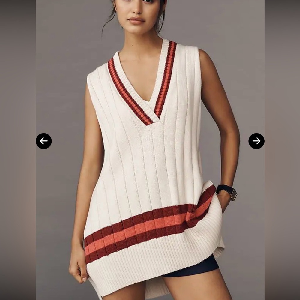 Anthropologie Maeve Sweater Vest Top Mini Dress Stripe Preppy Tennis Academia
